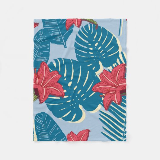 Palm tropical nahtlos blattblau fleecedecke (Vorderseite)
