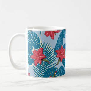 Palm tropical nahtlos blattblau kaffeetasse
