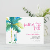 Palm und Cocktail Bachelorette Einladungen (Stehend Vorderseite)
