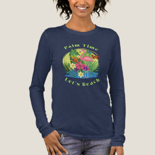 Palm- und Flamingo-Navy-Langarm-T-Shirt Tri-Blend Shirt