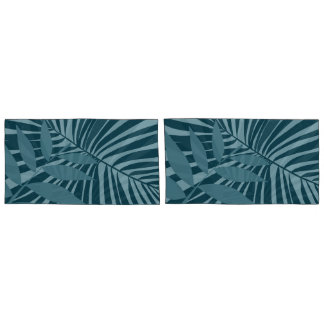 Palm- und Tropenblatt abstrakt in blau-grün grau Kissenbezug