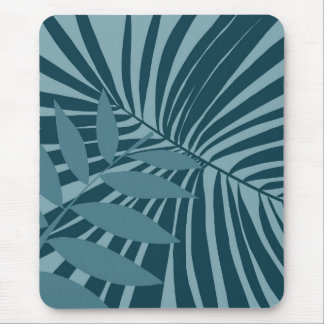 Palm- und Tropenblatt abstrakt in blau-grün grau Mousepad