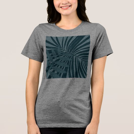 Palm- und Tropenblatt abstrakt in blau-grün grau Tri-Blend Shirt (Vorderseite)
