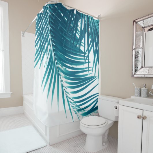 Palm Verlasse Aquamarin Blue Vibes #1 #tropical #d Duschvorhang (Beispiel)