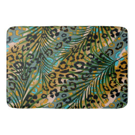 Palm verlasse auf einem Leopardenhintergrund. Badematte