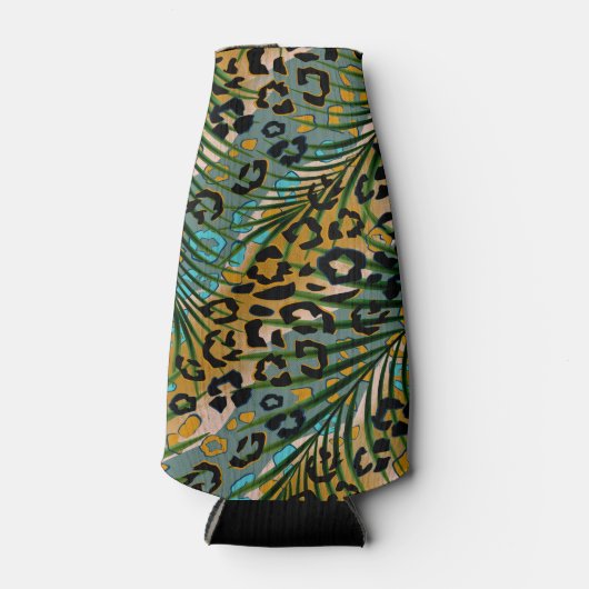 Palm verlasse auf einem Leopardenhintergrund. Flaschenkühler (Vorderseite)