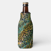 Palm verlasse auf einem Leopardenhintergrund. Flaschenkühler (Flaschenvorderseite)