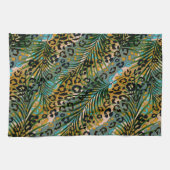 Palm verlasse auf einem Leopardenhintergrund. Geschirrtuch (Horizontal)