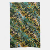 Palm verlasse auf einem Leopardenhintergrund. Geschirrtuch (Vertikal)