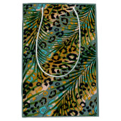 Palm verlasse auf einem Leopardenhintergrund. Mittlere Geschenktüte (Vorderseite)