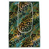 Palm verlasse auf einem Leopardenhintergrund. Mittlere Geschenktüte (Rückseite)