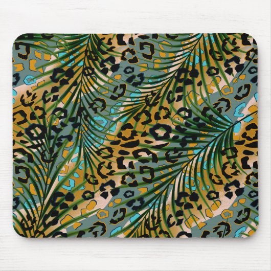 Palm verlasse auf einem Leopardenhintergrund. Mousepad (Vorne)
