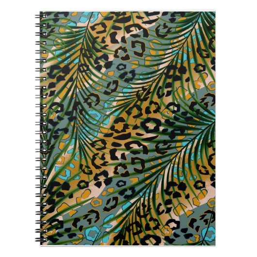 Palm verlasse auf einem Leopardenhintergrund. Notizblock (Vorderseite)