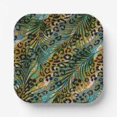 Palm verlasse auf einem Leopardenhintergrund. Pappteller (Vorderseite)