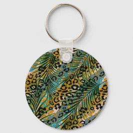 Palm verlasse auf einem Leopardenhintergrund. Schlüsselanhänger