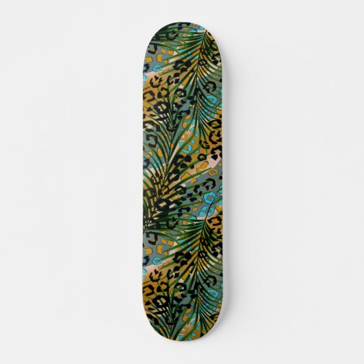 Palm verlasse auf einem Leopardenhintergrund. Skateboard (Vorne)