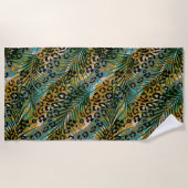 Palm verlasse auf einem Leopardenhintergrund. Strandtuch (Vorderseite)