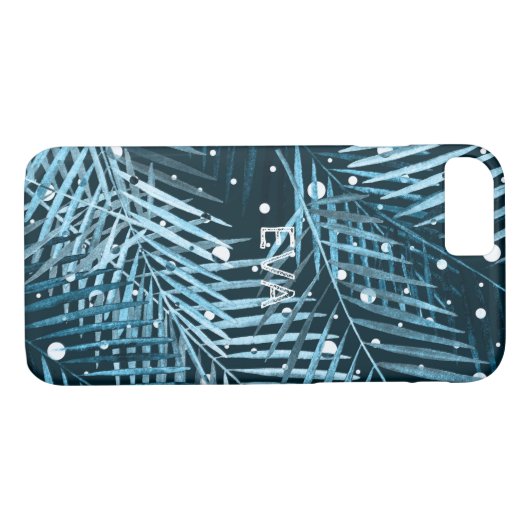 Palm verlasse blau mit weißen Polka-Punkten. Case-Mate iPhone Hülle (Rückseite (Horizontal))
