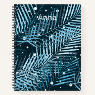 Palm verlasse blau mit weißen Polka-Punkten. Notizblock