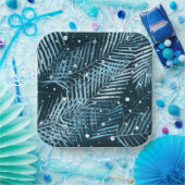 Palm verlasse blau mit weißen Polka-Punkten. Pappteller (Party)