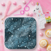 Palm verlasse blau mit weißen Polka-Punkten. Pappteller (Party)