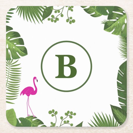 Palm Verlasse Mit Monogramm Paper Untersetzer (Vorderseite)