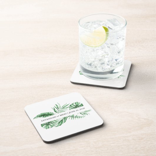 Palm Wedding Monogram Cork Back Getränkeuntersetzer (Rechte Seite)