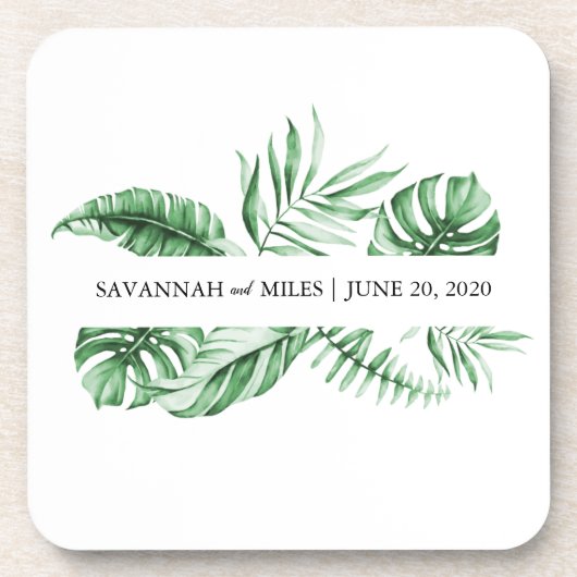 Palm Wedding Monogram Cork Back Getränkeuntersetzer (Vorderseite)