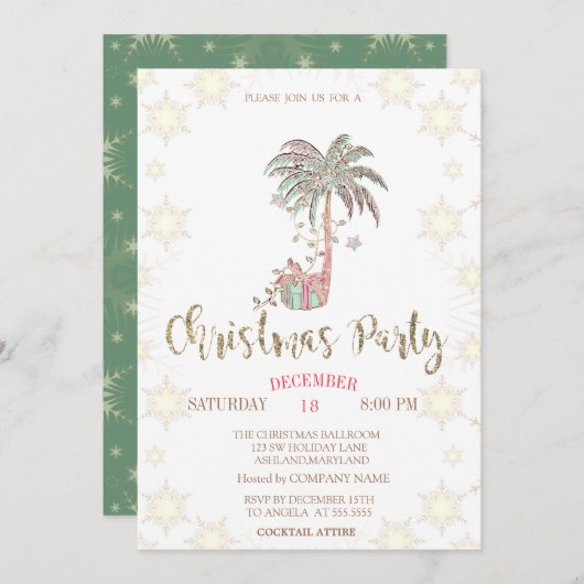 Palm Weihnachtsbaum Present Company Party Einladung (Vorne/Hinten)