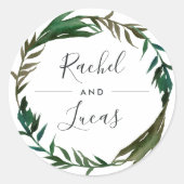 Palm Wreath Personalisiert Wedding Runder Aufkleber (Vorderseite)