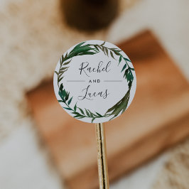 Palm Wreath Personalisiert Wedding Runder Aufkleber