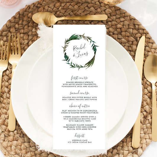 Palm Wreath Wedding Menu Card Menükarte