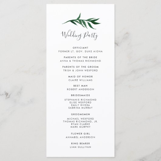 Palm Wreath Wedding Zeremony Program Programm (Rückseite)