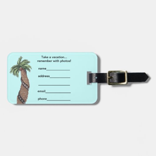 Palmbaum mit Filmrolle ummantelt um Gepäckträger Gepäckanhänger (Vorderseite horizontal)