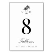 Palmbaum-Monogramm Elegante Strandhochzeit Tischnummer (Vorderseite)