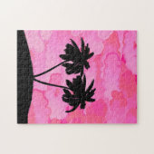 Palmbaum-Silhouette, Morgenrosa mit Wolken Puzzle (Horizontal)