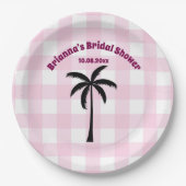 Palmbaum Weißrosa Kachelrosa Brautparty Pappteller (Vorderseite)