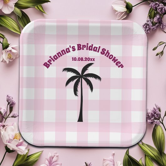 Palmbaum Weißrosa Kachelrosa Brautparty Pappteller