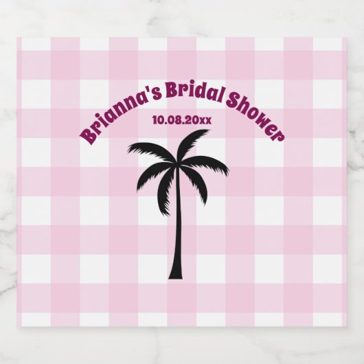 Palmbaum Weißrosa Kachelrosa Brautparty Schaumweinetikett (Einzelnes Label)