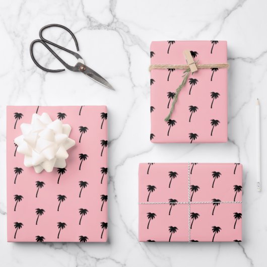 Palmbaummuster tropisch rosa Hintergrund stilvoll Geschenkpapier Set (Vorderseite)