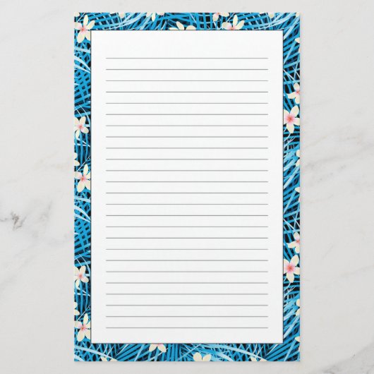 Palmblatt-Blau-Muster Briefpapier (Vorderseite)