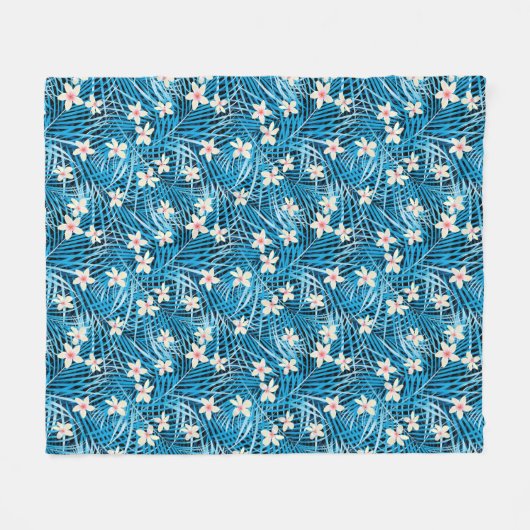 Palmblatt-Blau-Muster Fleecedecke (Vorderseite (Horizontal))