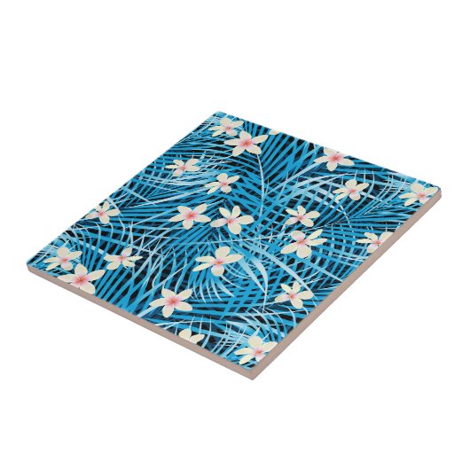 Palmblatt-Blau-Muster Fliese (Seite)