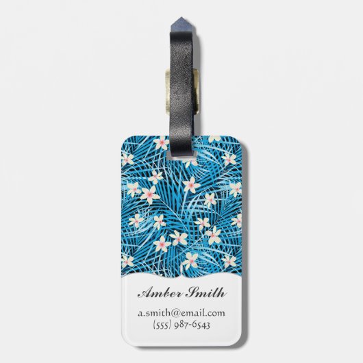 Palmblatt-Blau-Muster Gepäckanhänger (Rückseite vertikal)