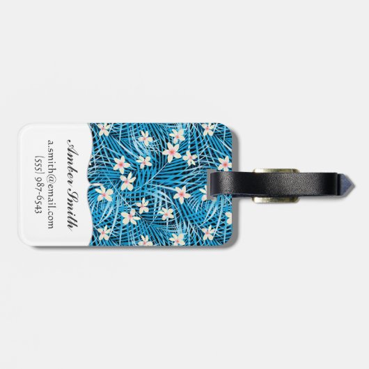 Palmblatt-Blau-Muster Gepäckanhänger (Rückseite horizontal)