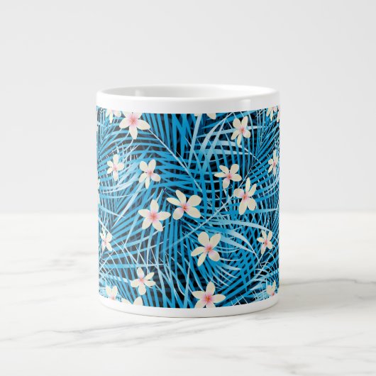 Palmblatt-Blau-Muster Jumbo-Tasse (Vorderseite)