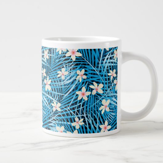 Palmblatt-Blau-Muster Jumbo-Tasse (Rechts)