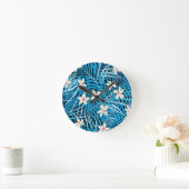 Palmblatt-Blau-Muster Runde Wanduhr (Zuhause)