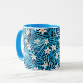 Palmblatt-Blau-Muster Tasse (Vorderseite Links)