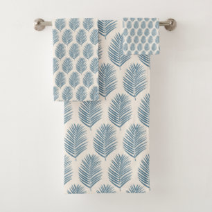 Palmblatt Blau und Creme Badhandtuch Set